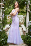Sereia Roxo Vestido de Baile Com Apliques