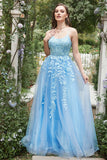 A Line Cintas de Espaguete Vestido de Festa Azul