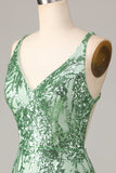Fazendo bainha mágica V-Neck verde sequins curto homecoming vestido com backless