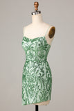 Fancioso Flirt Bodycon Esparguete Correias Verde Sequins Short Homecoming Dress