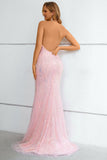 Vestido de baile sereia de lantejoulas rosa