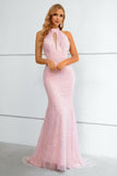 Vestido de baile sereia de lantejoulas rosa