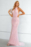 Vestido de baile sereia de lantejoulas rosa