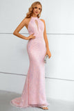 Vestido de baile sereia de lantejoulas rosa