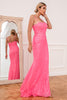 Carregar imagem no visualizador da galeria, Vestido de baile de spaghetti de lantejoulas cor-de-rosa quente