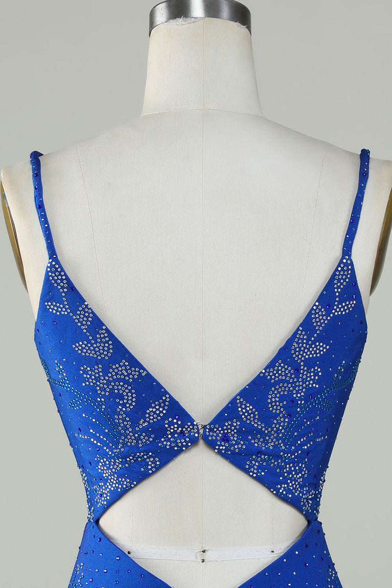 Carregar imagem no visualizador da galeria, Royal Blue Frisado Esparguete Correias Bodycon Homecoming Dress