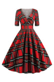 Vestido de Natal de impressão de xadrez de amor vermelho