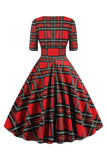 Vestido de Natal de impressão de xadrez de amor vermelho