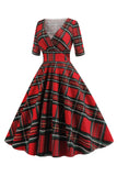 Vestido de Natal de impressão de xadrez de amor vermelho