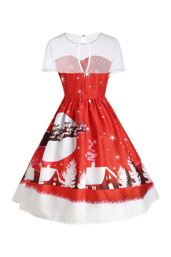 Vestido de impressão vintage vermelho de floco de neve de Natal