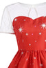 Carregar imagem no visualizador da galeria, Vestido de impressão vintage vermelho de floco de neve de Natal