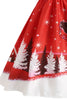 Carregar imagem no visualizador da galeria, Vestido de impressão vintage vermelho de floco de neve de Natal