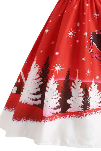 Vestido de impressão vintage vermelho de floco de neve de Natal