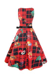 Vestido de Natal de impressão de xadrez vintage verde
