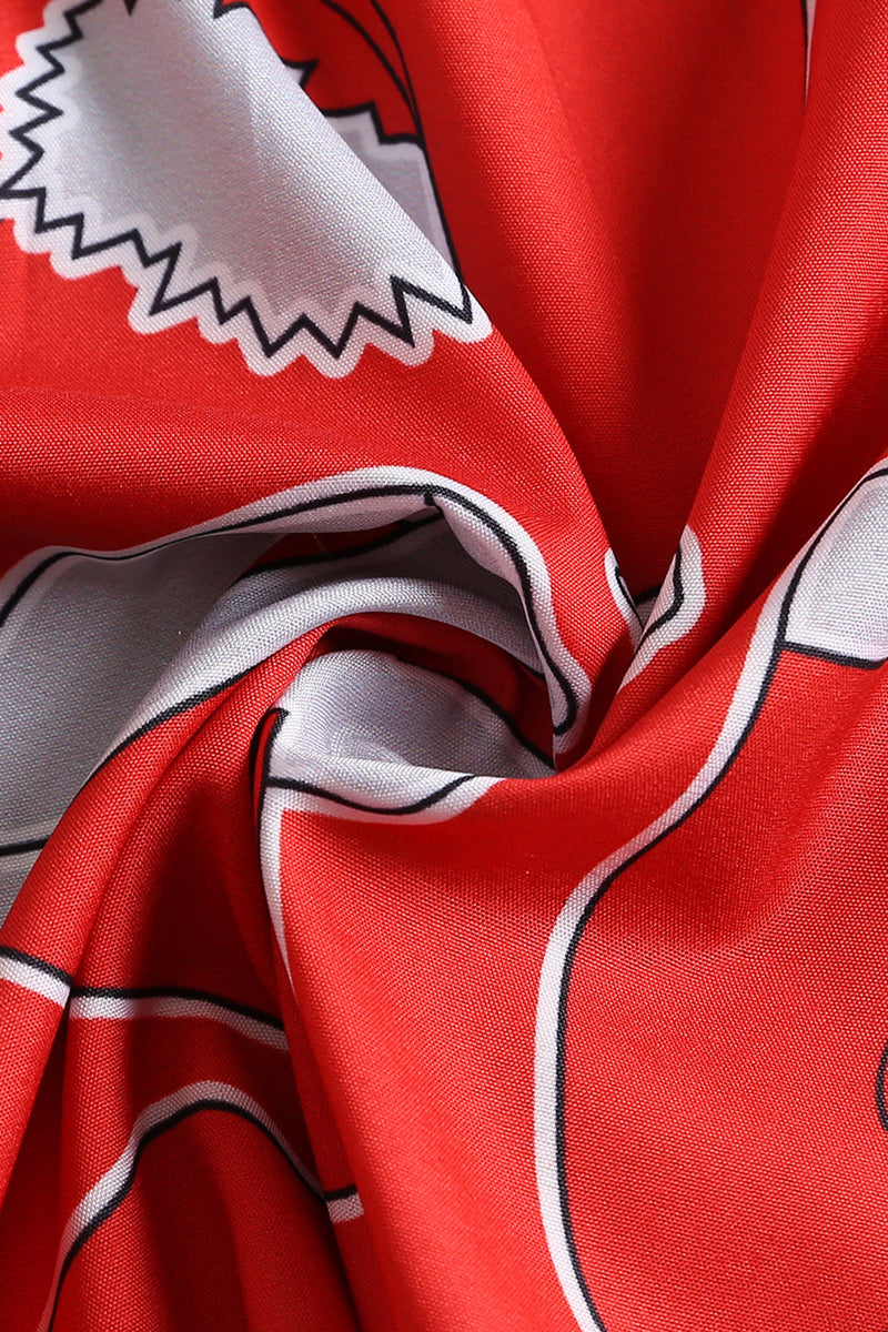 Carregar imagem no visualizador da galeria, Halterneck Santa Imprimir Vestido vermelho de Natal