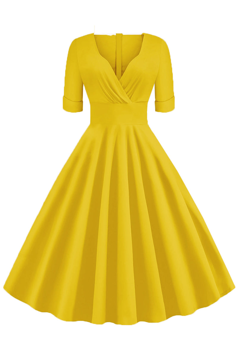 Carregar imagem no visualizador da galeria, Vestido verde de manga curta V-Neck 1950