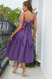 Spaghetti violeta tiras vestido de verão com arco
