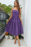 Spaghetti violeta tiras vestido de verão com arco