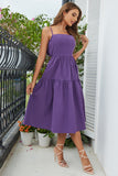 Spaghetti violeta tiras vestido de verão com arco