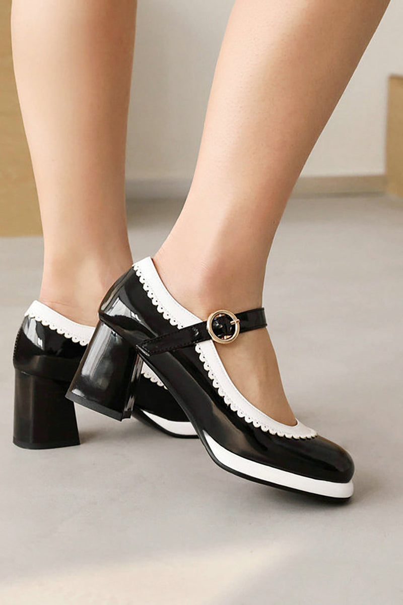 Carregar imagem no visualizador da galeria, Sapatos pretos do toe round com correia ajustável