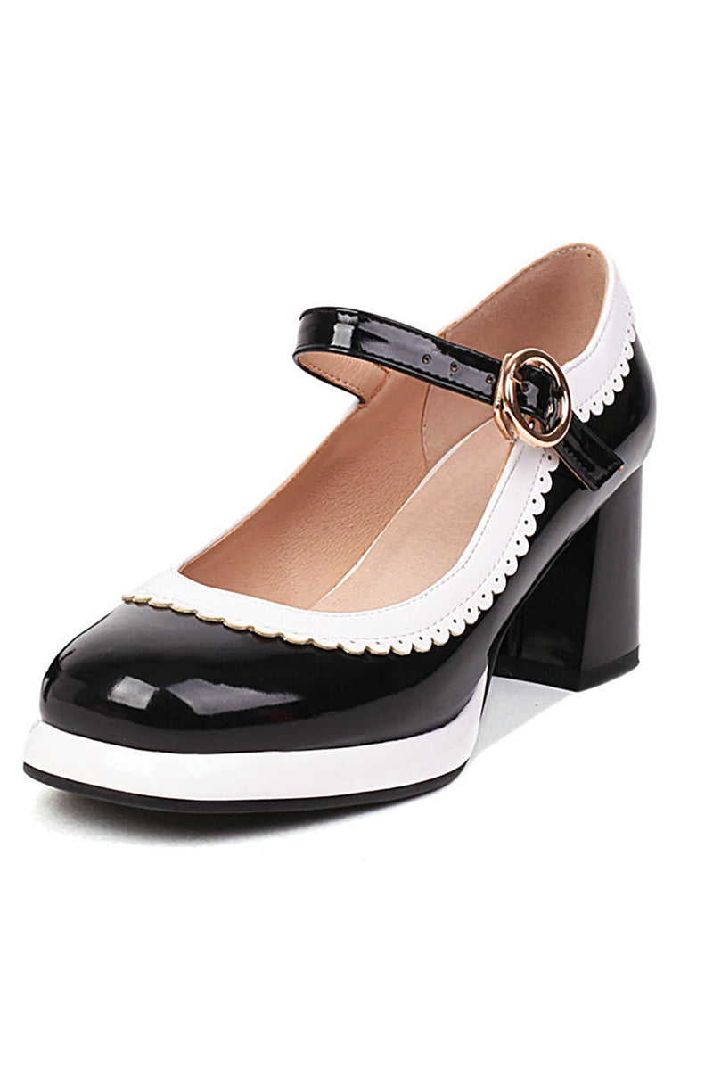 Carregar imagem no visualizador da galeria, Sapatos pretos do toe round com correia ajustável