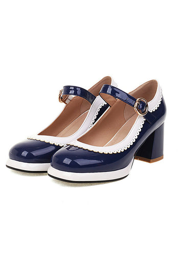 Sapatos pretos do toe round com correia ajustável