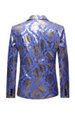 Azul Blazer de Festa Lapela Entalhada