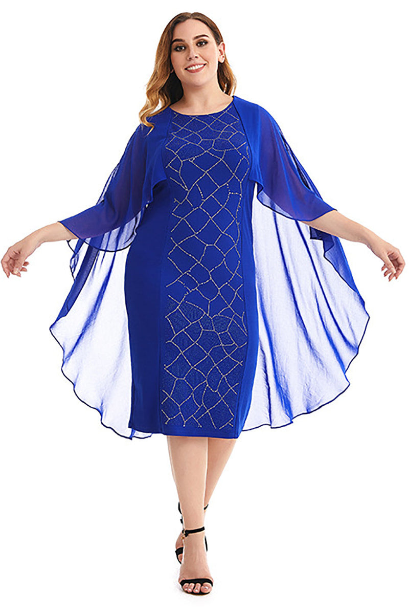 Carregar imagem no visualizador da galeria, Plus Size Royal Blue Mother Of The Bride Dress With Cape