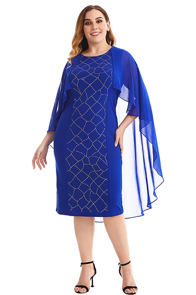 Carregar imagem no visualizador da galeria, Plus Size Royal Blue Mother Of The Bride Dress With Cape
