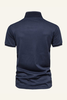 Clássico Azul Marinha Fit Mangas Curtas Camisa Polo Masculino