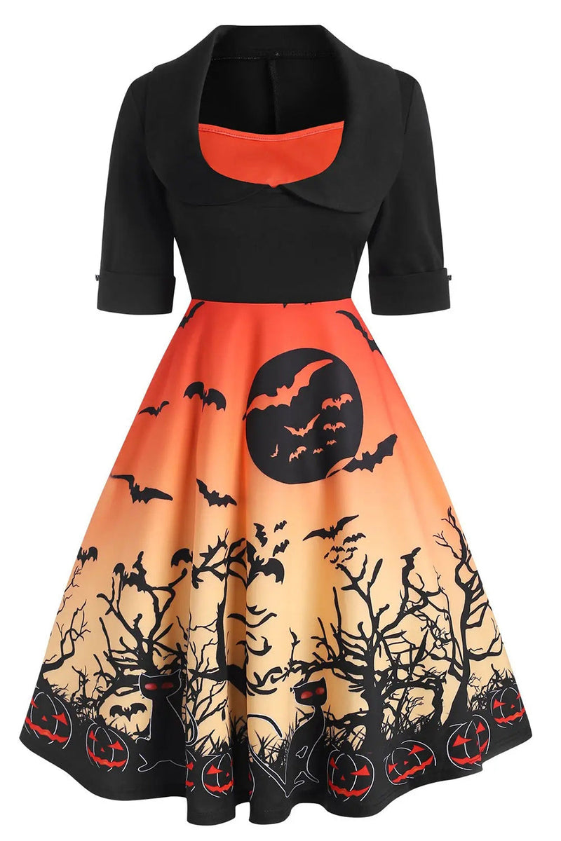 Carregar imagem no visualizador da galeria, Vestido de Halloween vintage de mangas curtas laranja