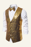 Dourado Lantejoulas Colete Masculino Com Gravata Borboleta