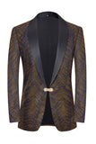 Preto e Dourado Jacquard Blazer Masculino