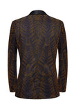Preto e Dourado Jacquard Blazer Masculino