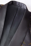 Preto e Dourado Jacquard Blazer Masculino