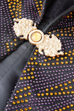 Preto e Dourado Jacquard Blazer Masculino