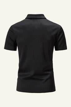 Slim Gola em V Mangas Curtas Preto Camisa Polo