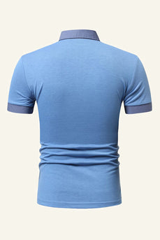 Azul Algodão Mangas Curtas Casual Camisa Polo
