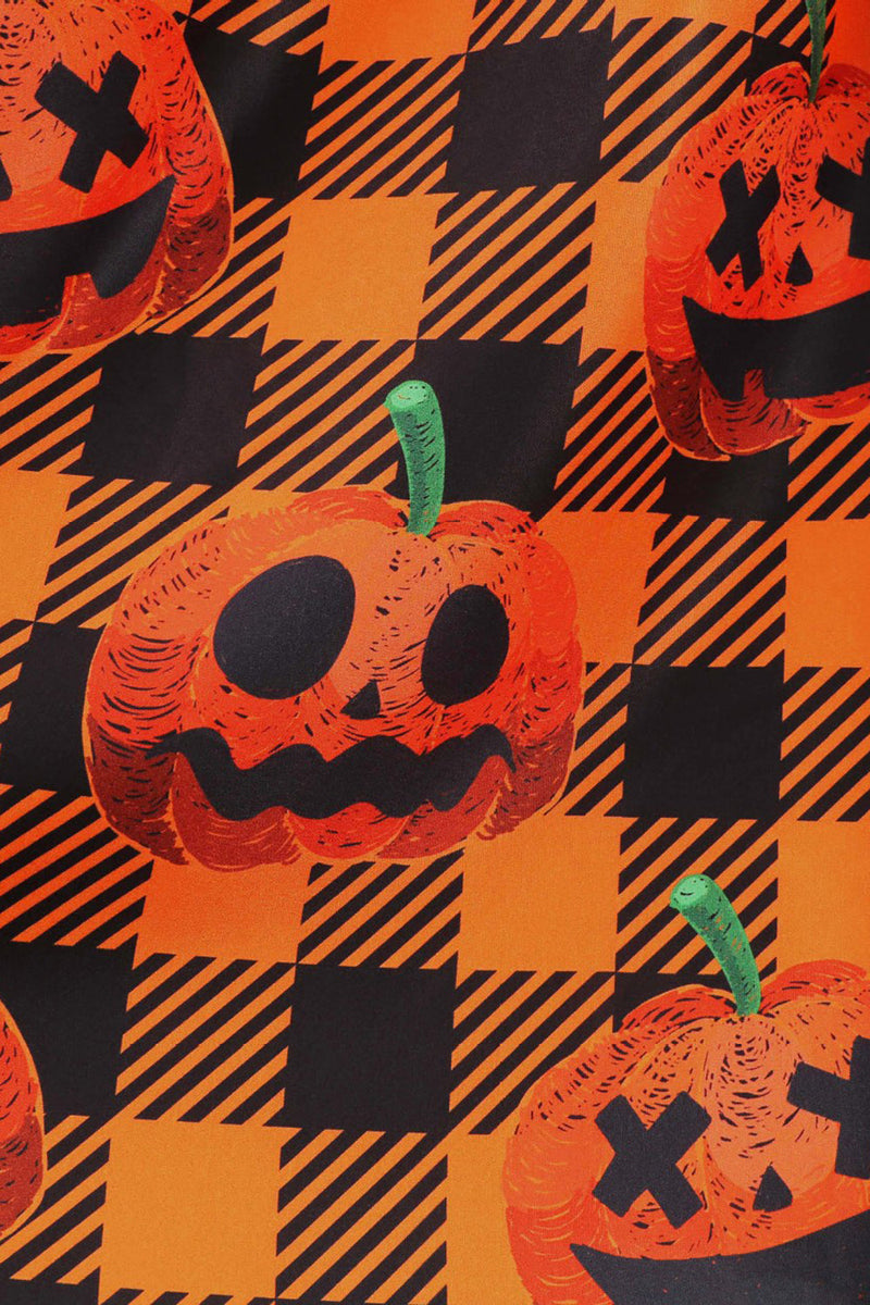 Carregar imagem no visualizador da galeria, Vestido retro de Halloween de impressão laranja com mangas compridas