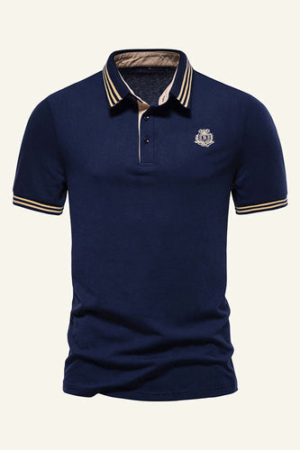 Slim Caber Azul Marinha Mangas Curtas Camisa Polo