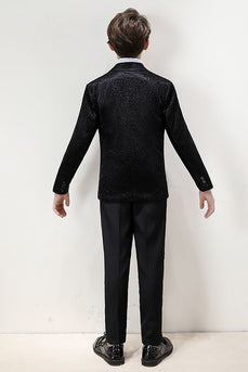 Conjunto de terno formal de 3 peças para meninos pretos de peito único brilhante