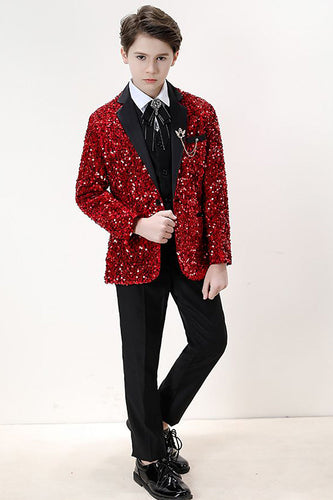 Conjunto de terno formal de 3 peças Sparkly Red Sequins Boys