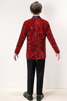 Conjunto de terno formal de 3 peças Sparkly Red Sequins Boys