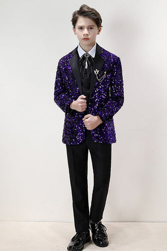 Conjunto de terno formal de 3 peças dos Sequins Sparkly Purple Sequins Boys