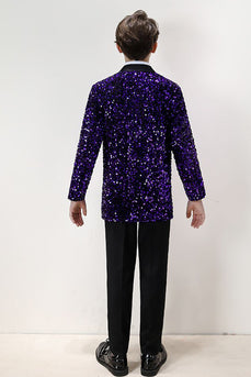 Conjunto de terno formal de 3 peças dos Sequins Sparkly Purple Sequins Boys