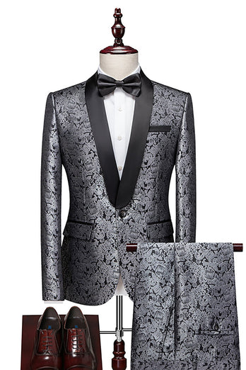 Jacquard Branco 2-Piece Xaile Lapela Homens Prom Suits