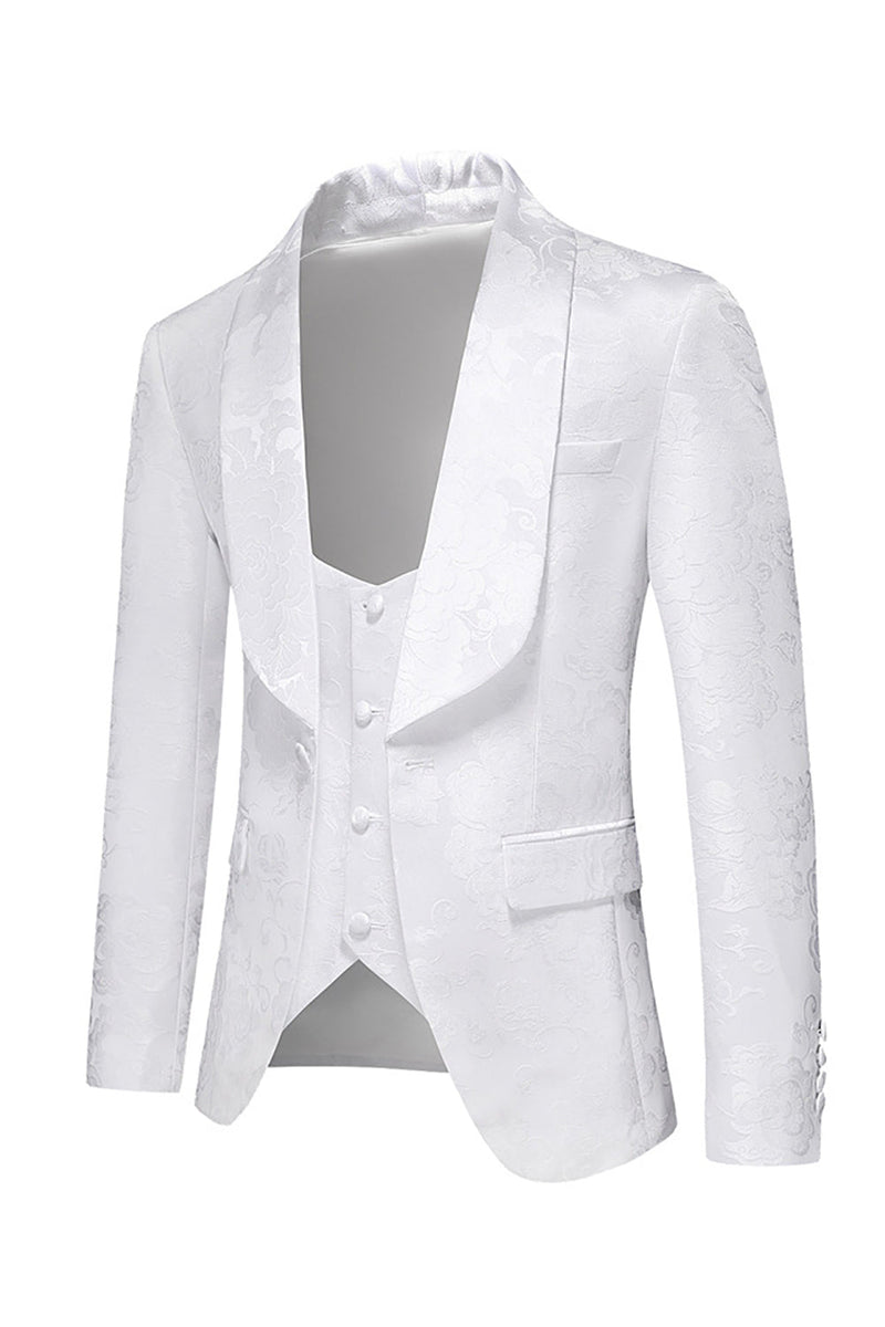 Carregar imagem no visualizador da galeria, Homens Branco Jacquard 3-Piece Xaile Lapel Prom Suits