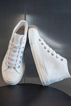 Branco Mid Top Lace Up Ténis de Lona