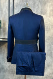 Jacquard azul escuro 2 peças homens ternos de baile com cinto