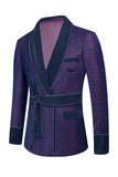 Azul escuro Jacquard xaile lapela 2 peças homens ternos de baile com cinto